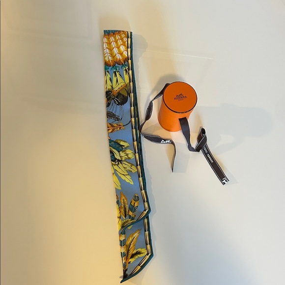 Hermes TwillyBrazil scarf .Blue and Yellow Twilly Scarf Will.